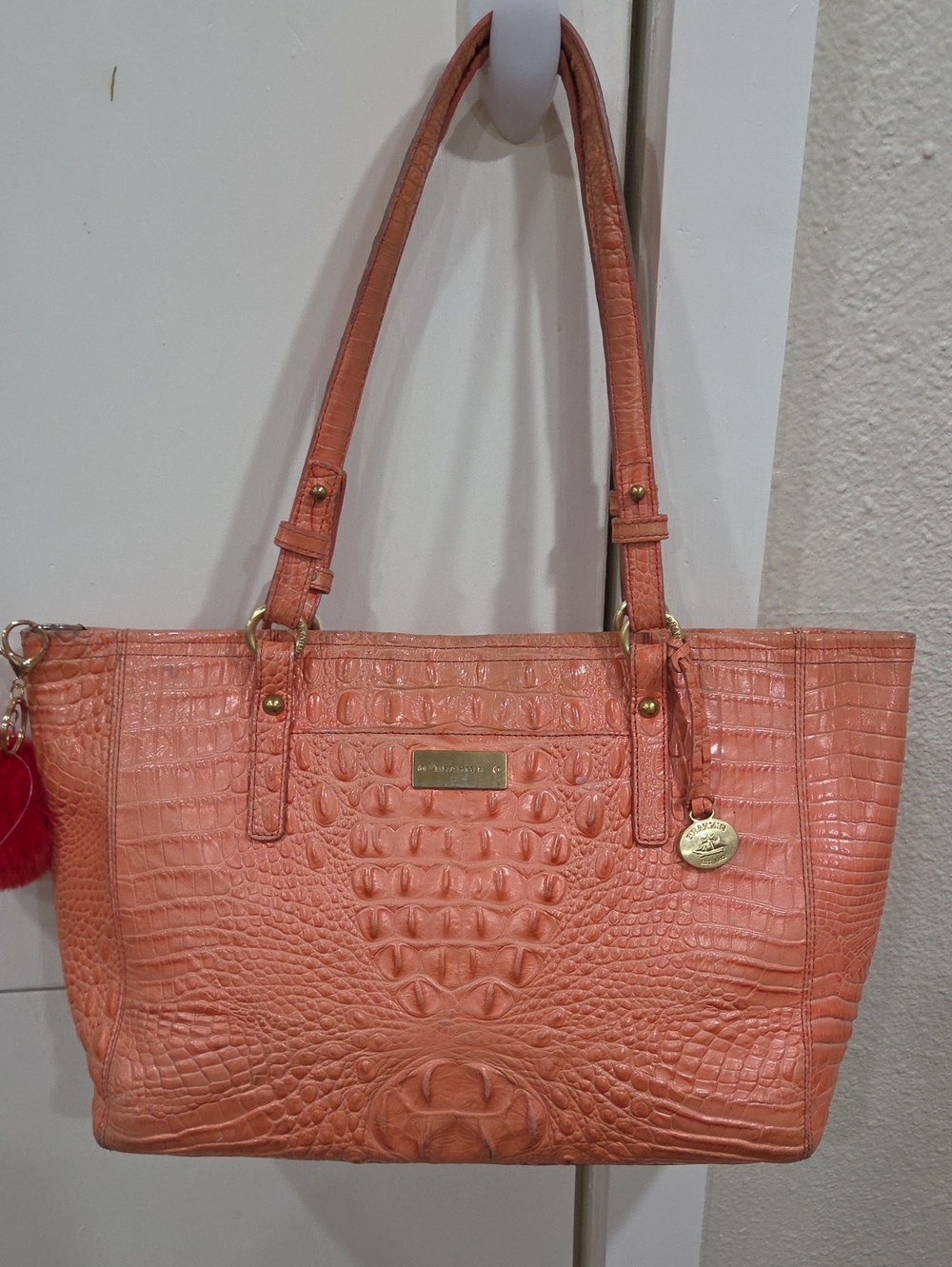 Brahmin Coral Croc-Embossed Leather Tote